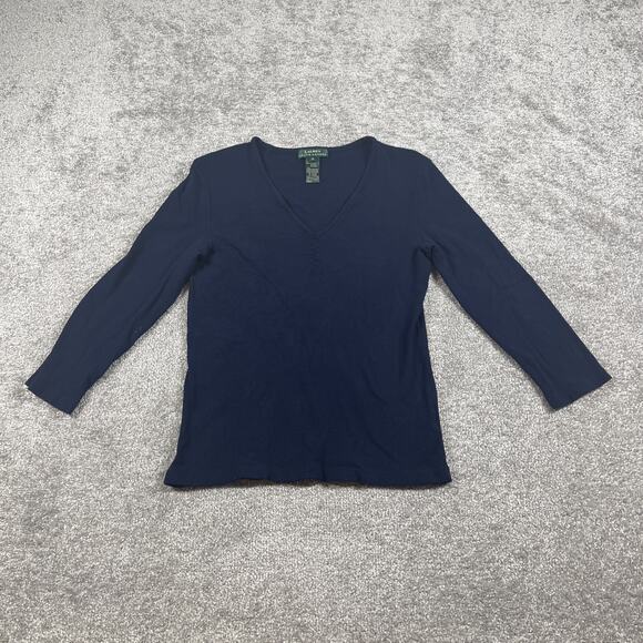 Lauren Ralph Lauren Blouse Womens Medium V Neck Minimalist Rayon Blend Stretch - Picture 2 of 12